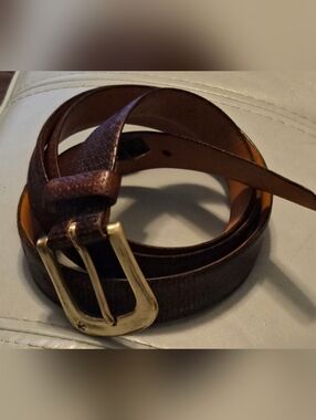 Descente Brown Ostrich Leg Skin Belt Mens Exotic Leather Vintage 90s Italy